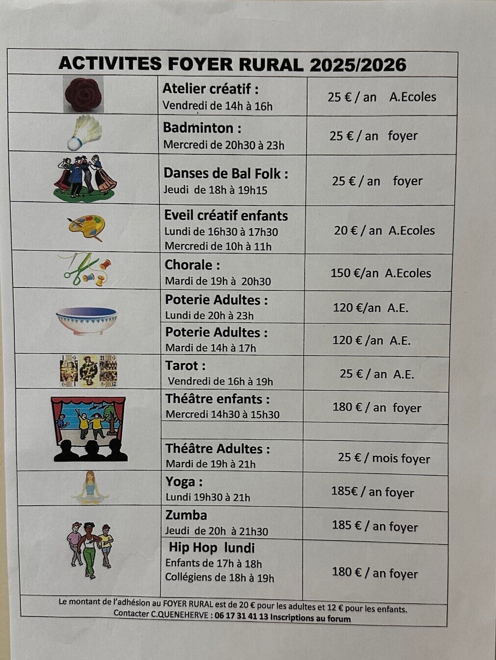 ACTIVITES FOYER RURAL 2025 2026