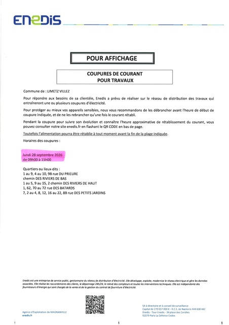 COUPURE DE COURANT POUR TRAVAUX